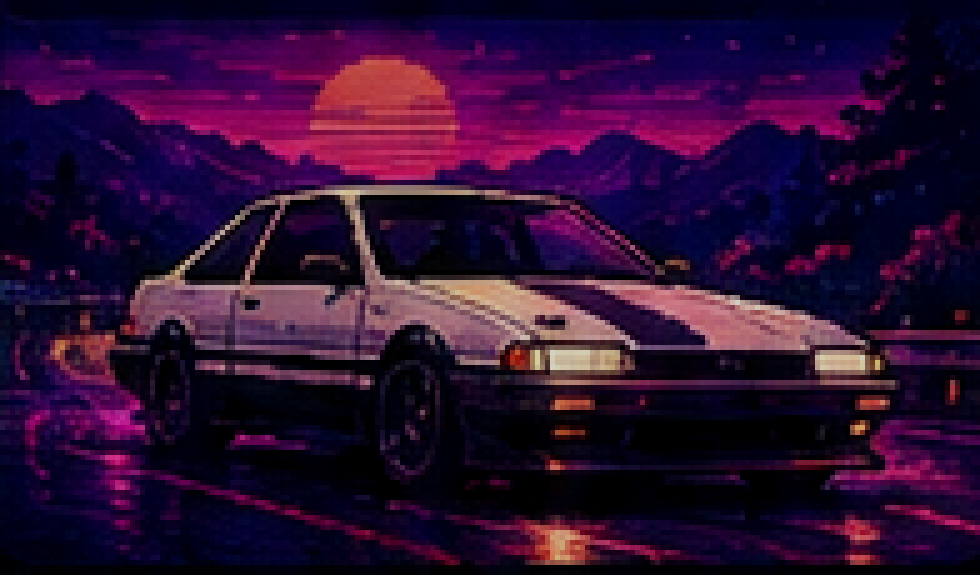 R32 Godzilla synthwave concept art